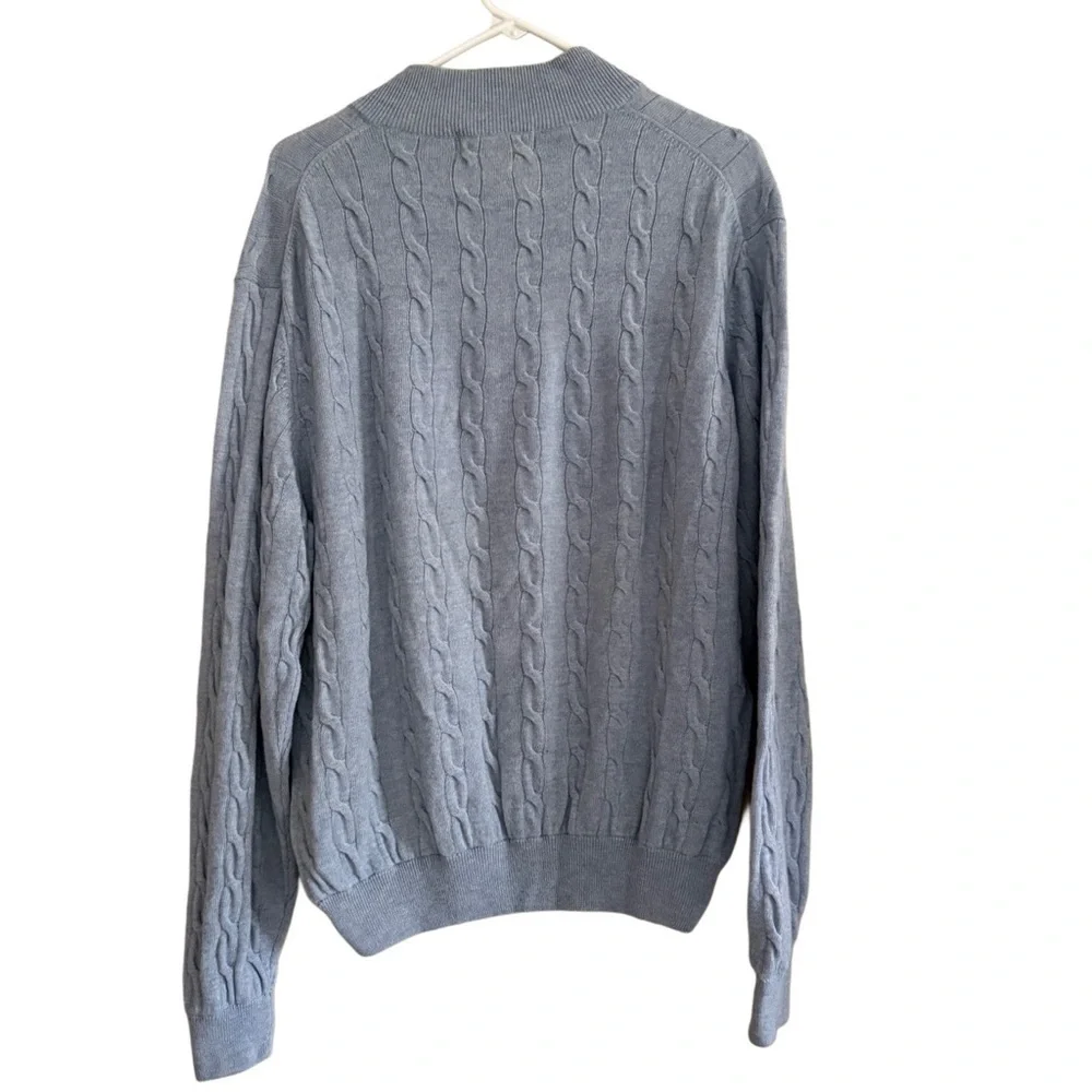 Patrick James Reserve Wool Cashmere Blue Cable Knit Grandpa Quarter Zip Sweater